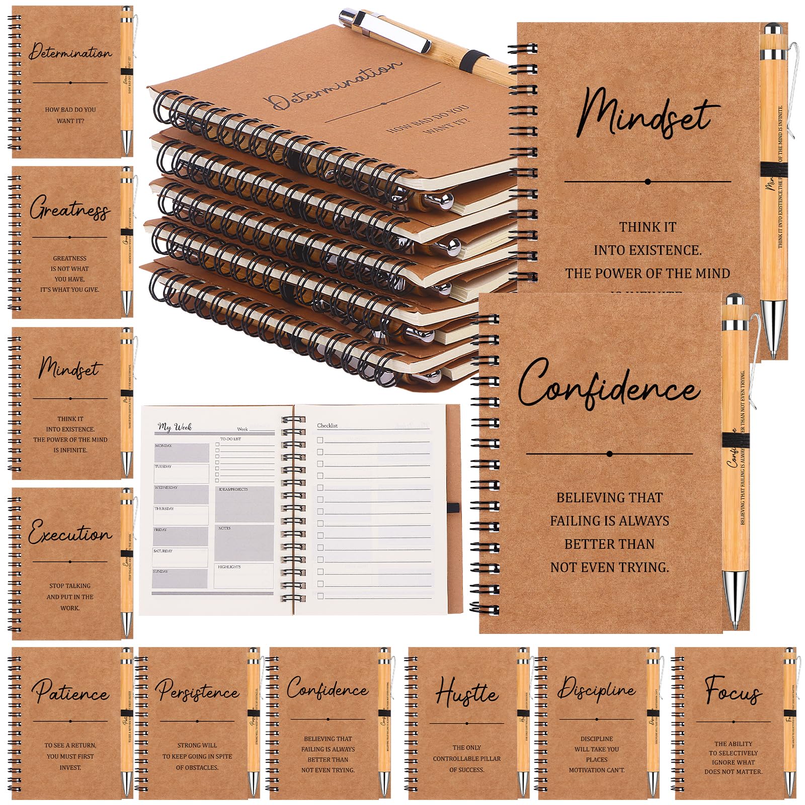 Augenstern 10 Sets Employee Appreciation Gifts for Cowokers Inspirational Pens Bulk Motivational Notebooks Positive Gift Encouragement Bamboo Pen Thank You Gifts for Teacher Staff Team Nurse