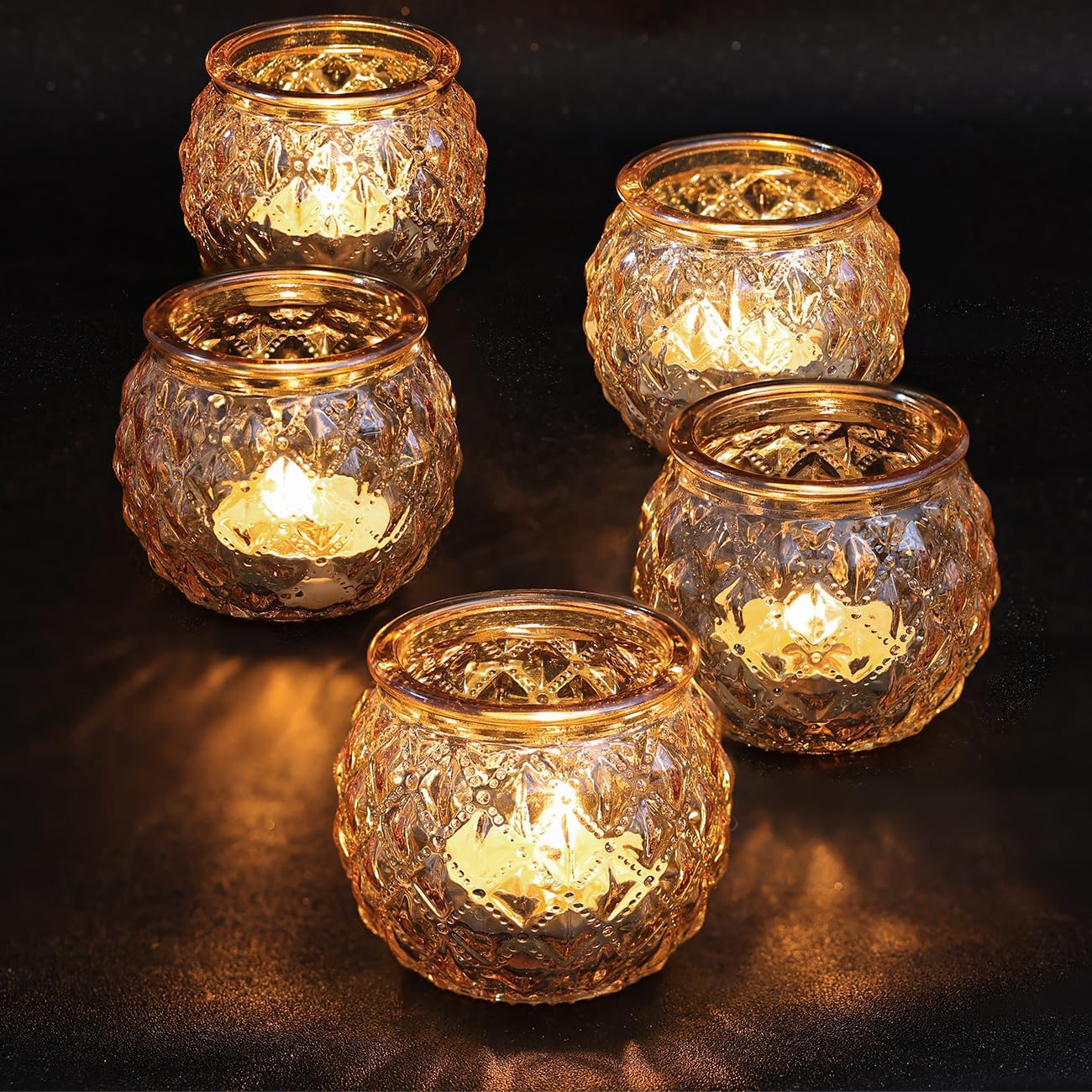 DARJEN Gold Votive Candle Holders Set of 24- Round Glass Candle Holders Bulk for Table Centerpiece, Tea Lights Candle Holders for Wedding Shower, Party, Home Decor