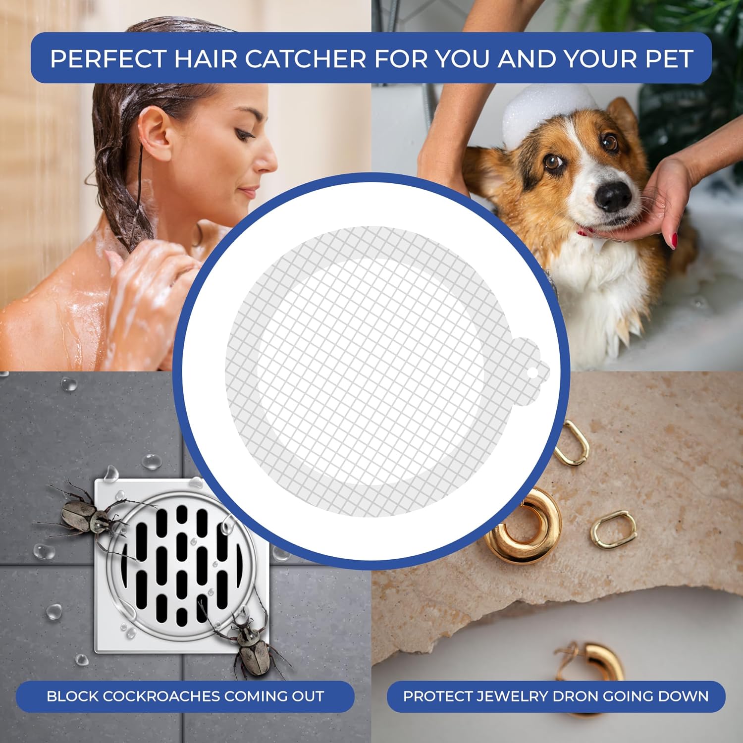 35 Pack Hair Catcher Shower Drain Disposable Mesh Stickers (Hair Catcher Single Ear)