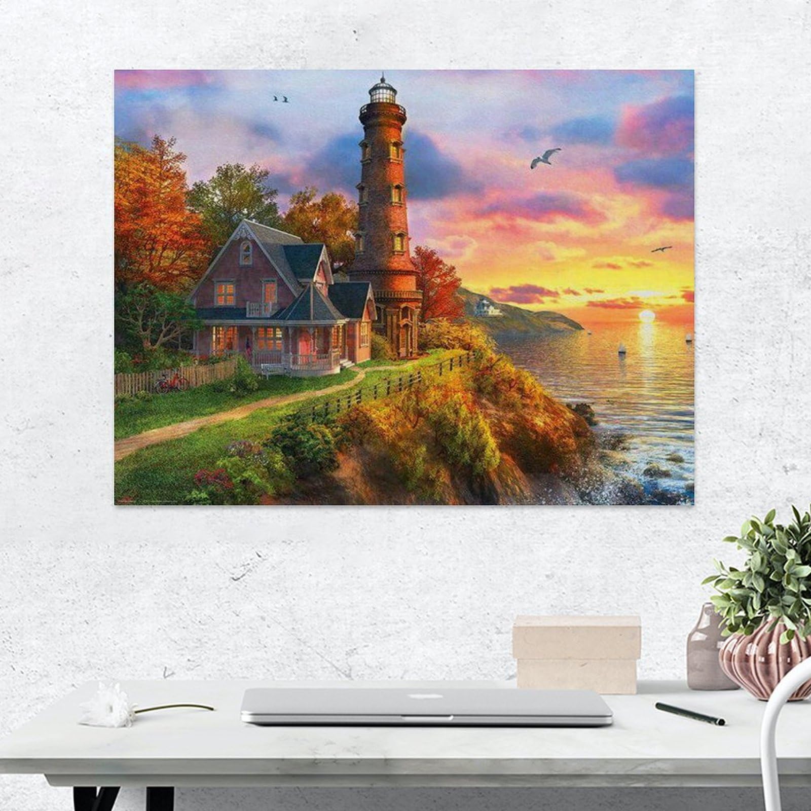 Puzzles für Erwachsene aus Holz 1000 Stück，Leuchtturmlandschaft am Meer，Geschenk für Familienspiel Cooles Puzzle Herausfordernde Heimtextilien Kein Kleber Erforderlich（75x50cm）-J23