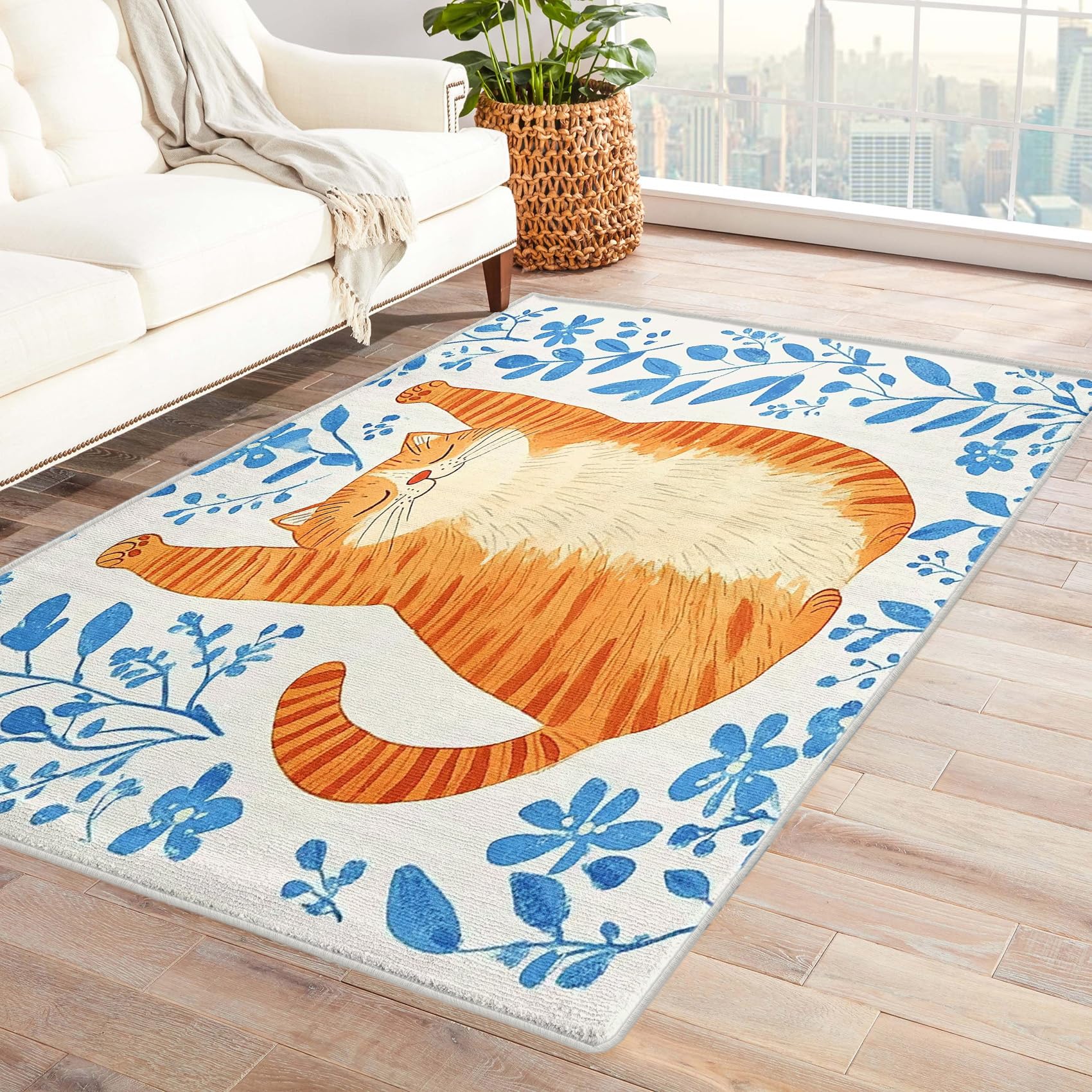 Cat Rug Kids - Kawaii Cat Rug, Girls Cute Kitten Rugs for Living Room Bedroom, Washable Non Slip Soft Small Carpet, Patterned Area Rugs & Home Decor 80x150 cm