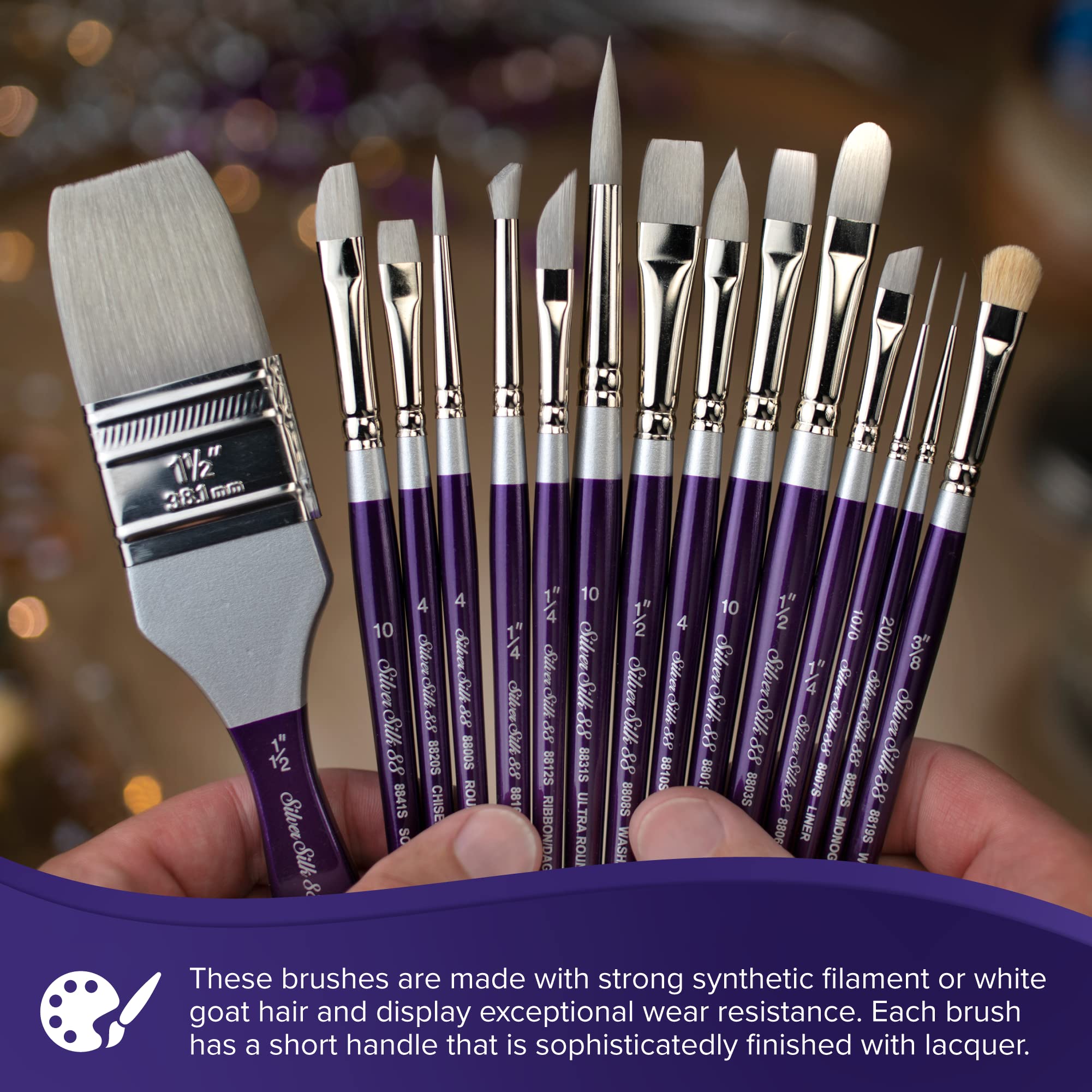 Silver Brush Limited 8812S - Pennello a spada Silver Silk - Per acquerelli, gouache e colori acrilici - Manico corto - 1/2"