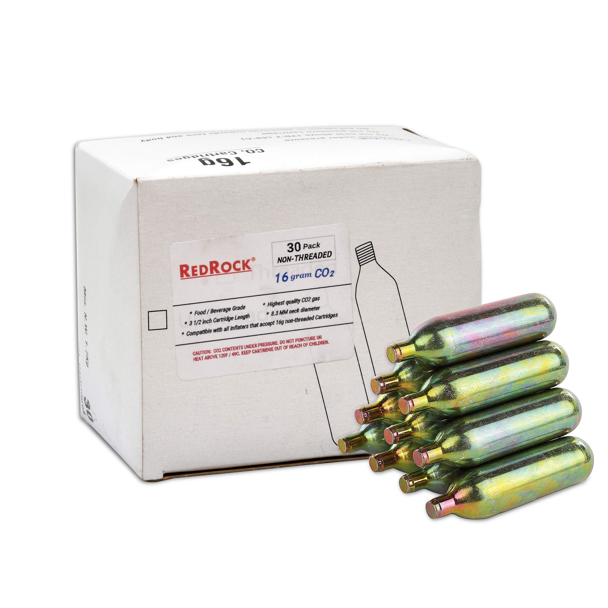 RedRock Unthreaded 16 Gram CO2 Cartridges, 30 Pack Food Grade Beverage Beer Keg Cartridge Chargers