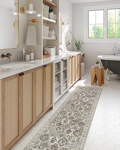 Miniatura 3 de Lahome Alfombra de pasillo marroquí lavable, 2 pies 6 pulgadas x 10 pies, antideslizante y larga, enrejado, suave, antideslizante, no desprende