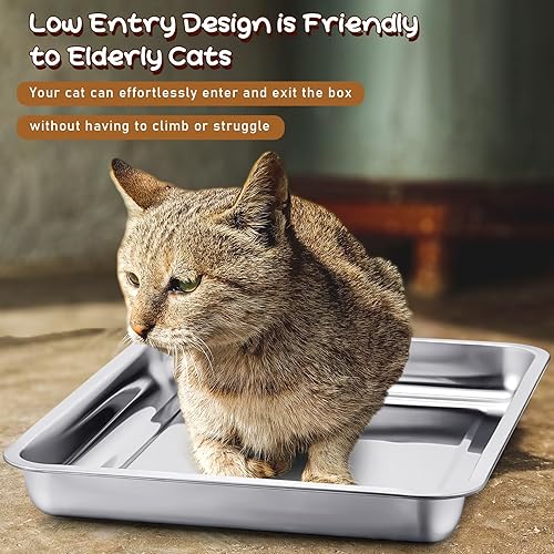 Miniatura 4 de Mifoci 3 cajas de arena de acero inoxidable para gatos, caja de arena de metal para gatitos, control de olores, fácil de limpiar, caja de arena de