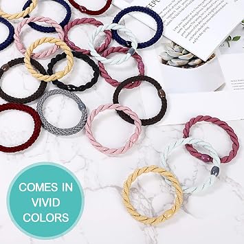 12-Pack Braided Hair Ties for Thick Hair, Classic Mix | Hair Bands for Women, Hair Bobbles, Ponytail Holders, No Damage, Curly Hair, No Pull, Secure Hold, No Metal, Soft Braided