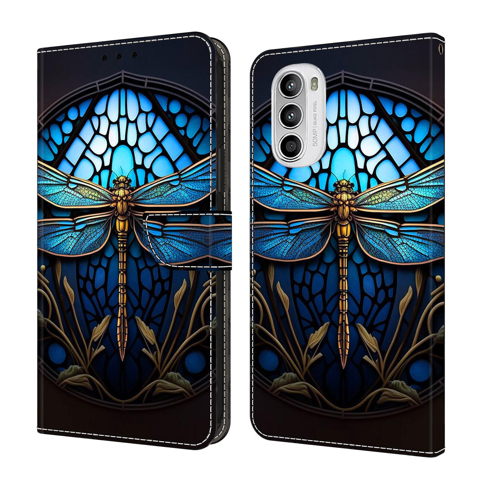 Étui compatible iPhone 14 libellule bleue housse protection cuir rabat - 8