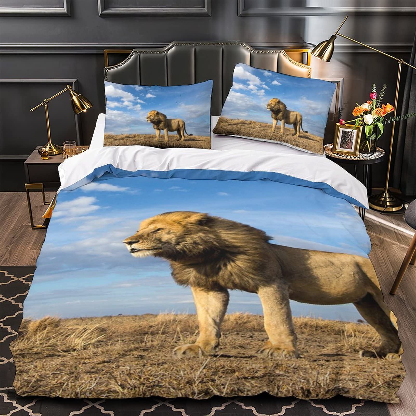 KXHHYB Biancheria da letto 3D, motivo leone, 135 x 200 cm, colore nero
