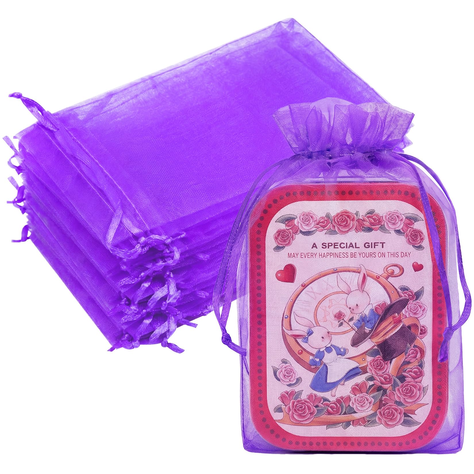 50PCS Organza Bags 6x9 Purple Large Gift Bags Mesh Drawstring Cute Sheer Pouches for Sachet Potpourri Jewelry Candy Treat Soap Wedding Birthday Baby Shower Halloween Christmas Party Favors