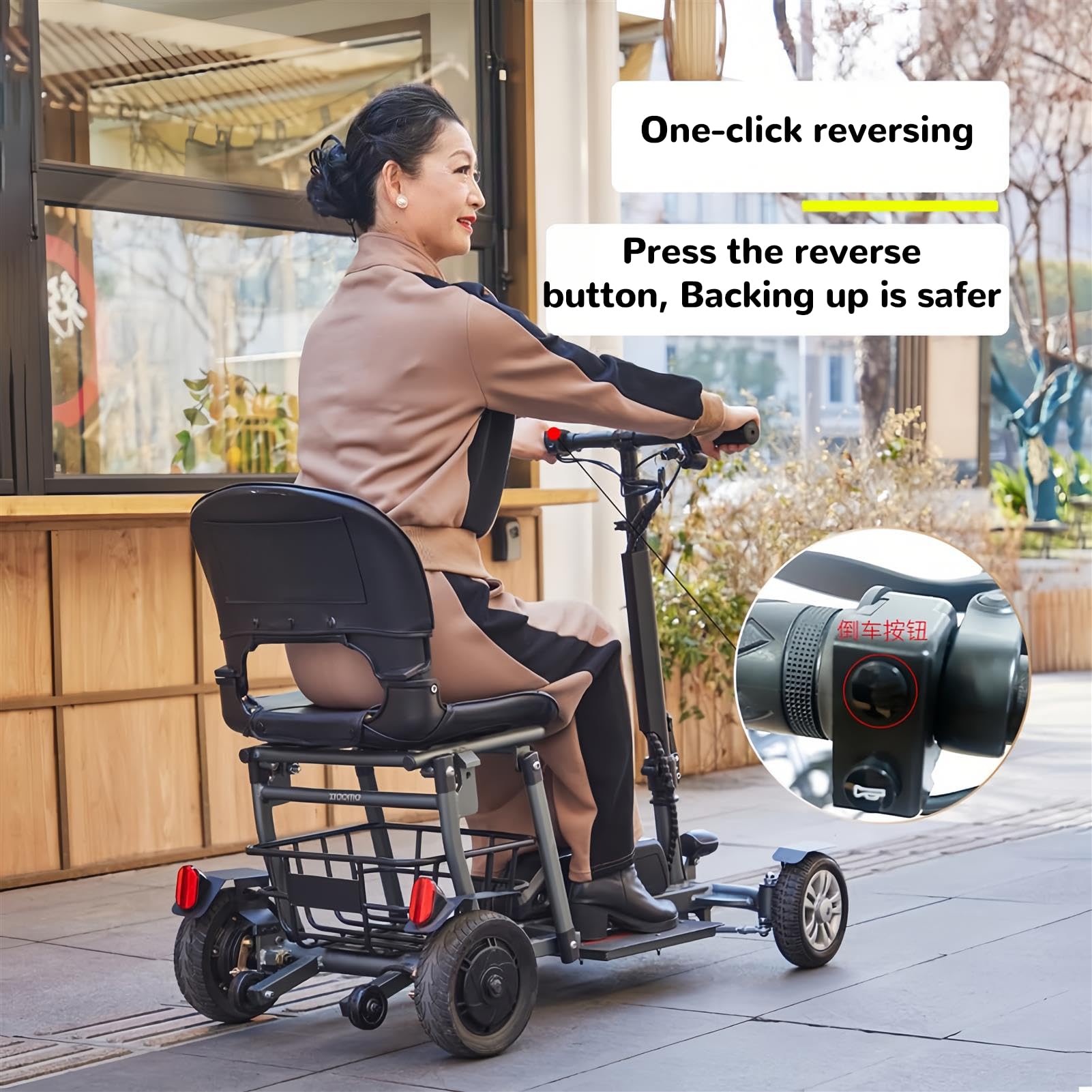 Scooter per Anziani, Scooter Elettrico Pieghevole, Scooter per Disabili A 4 Ruote, Telaio in Lega di Alluminio, con Sedile E Cestino, Carico Massimo 120 Kg/265 Libbre