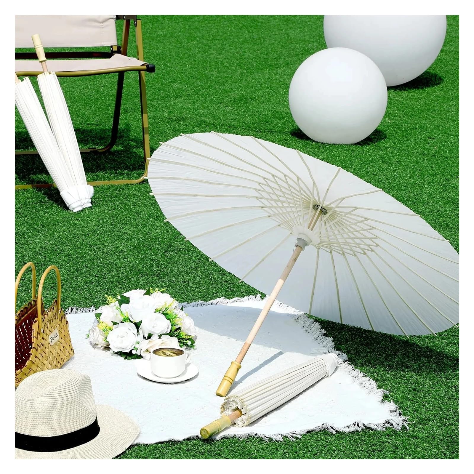 Sonnenschirm Hochzeit 30–50 Stück 80 cm Papierschirm – DIY weißer Sonnenschirm for Hochzeitsfotos, Cosplay-Requisite, Sommer-Weißparty & Stranddekor