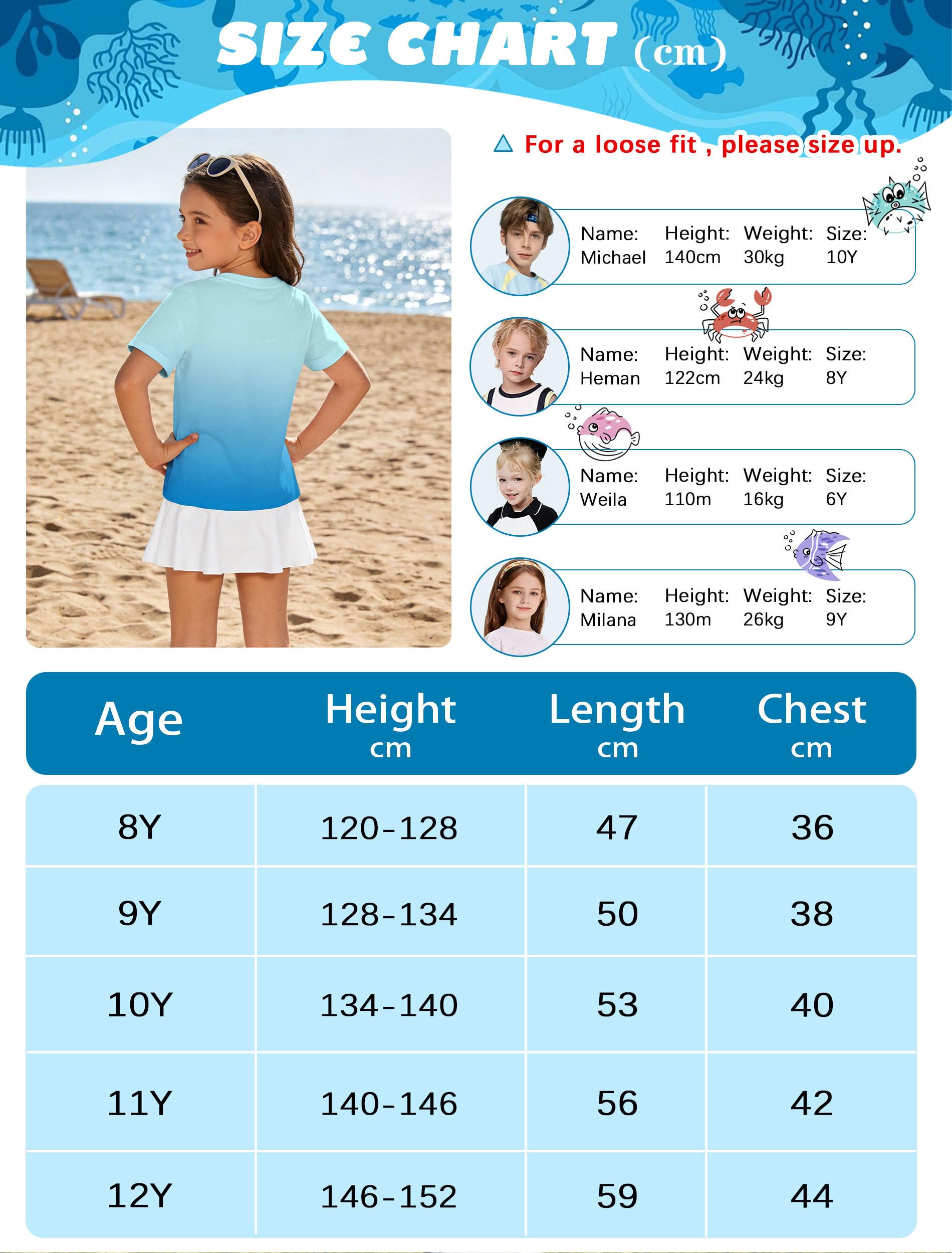 ANGEL CITIZ Maillot de Bain Enfant Anti UV UPF 50+ T-Shirt de Bain Garçon Fille Manches Courtes Rashguard Protection Solaire Séchage Rapide Plage Natation 125-155