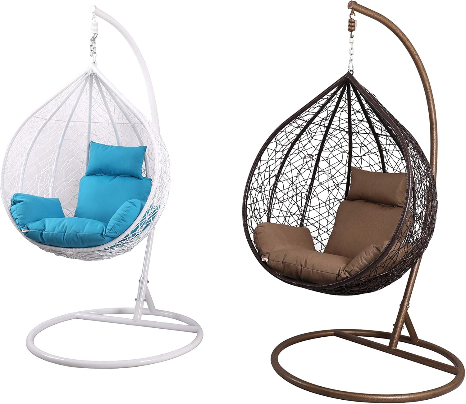 Island Gale® Twin(Pair of 2) Hanging Basket Chair Outdoor Front Porch Furniture with Stand and Cushion (Green)