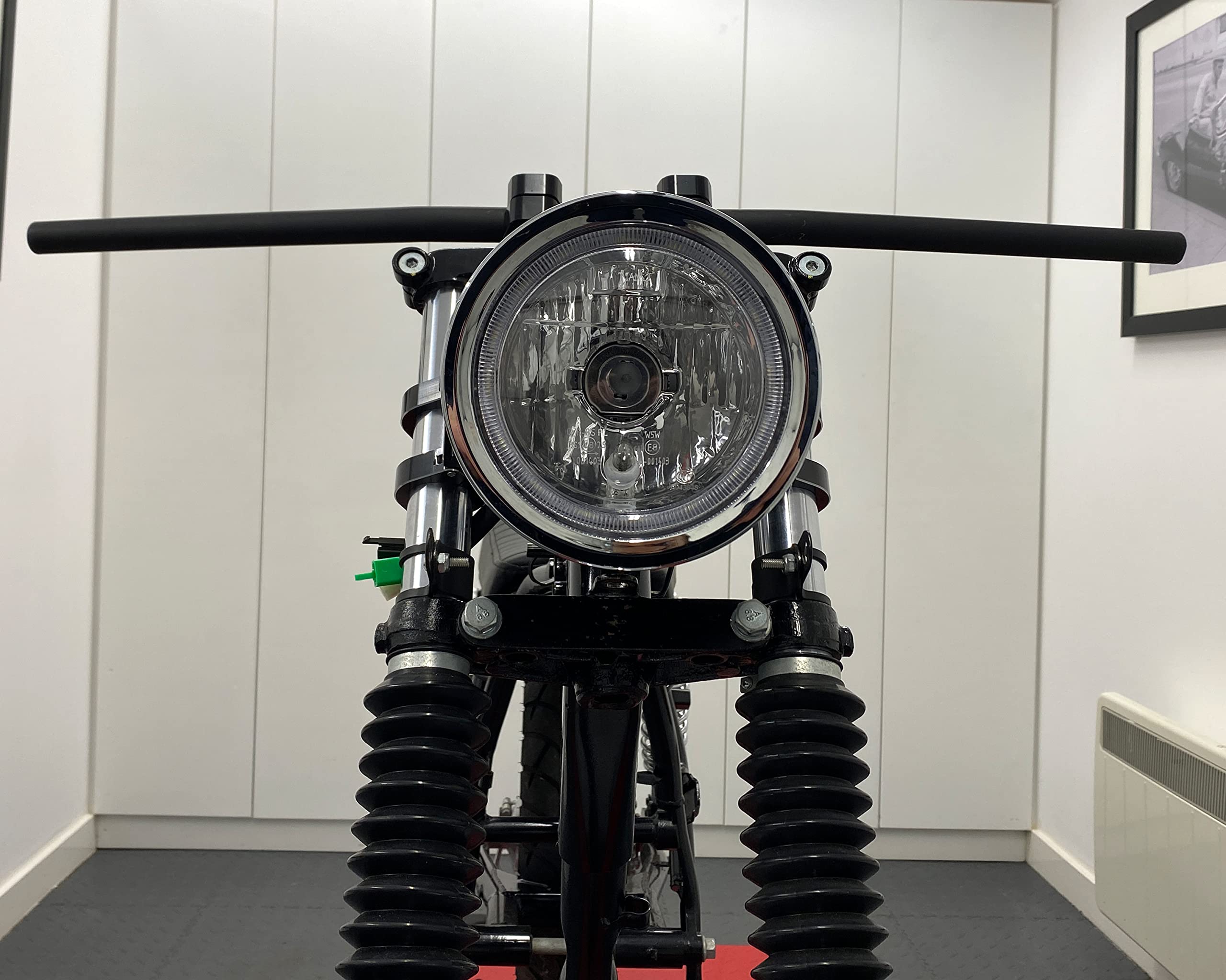 Faro Rectangular Para Moto Alchemy Parts - 12V, Negro Brillante, Homologado E, Luces Alta/baja/estacionamiento, Estilo Retro