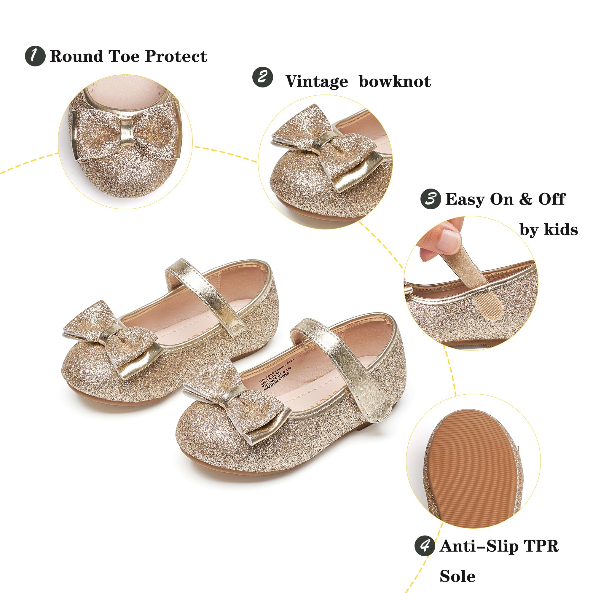 Kiderence Toddler Little Girls Dress Shoes Ballerina Ballet Flats Kids Mary Janes — view 6