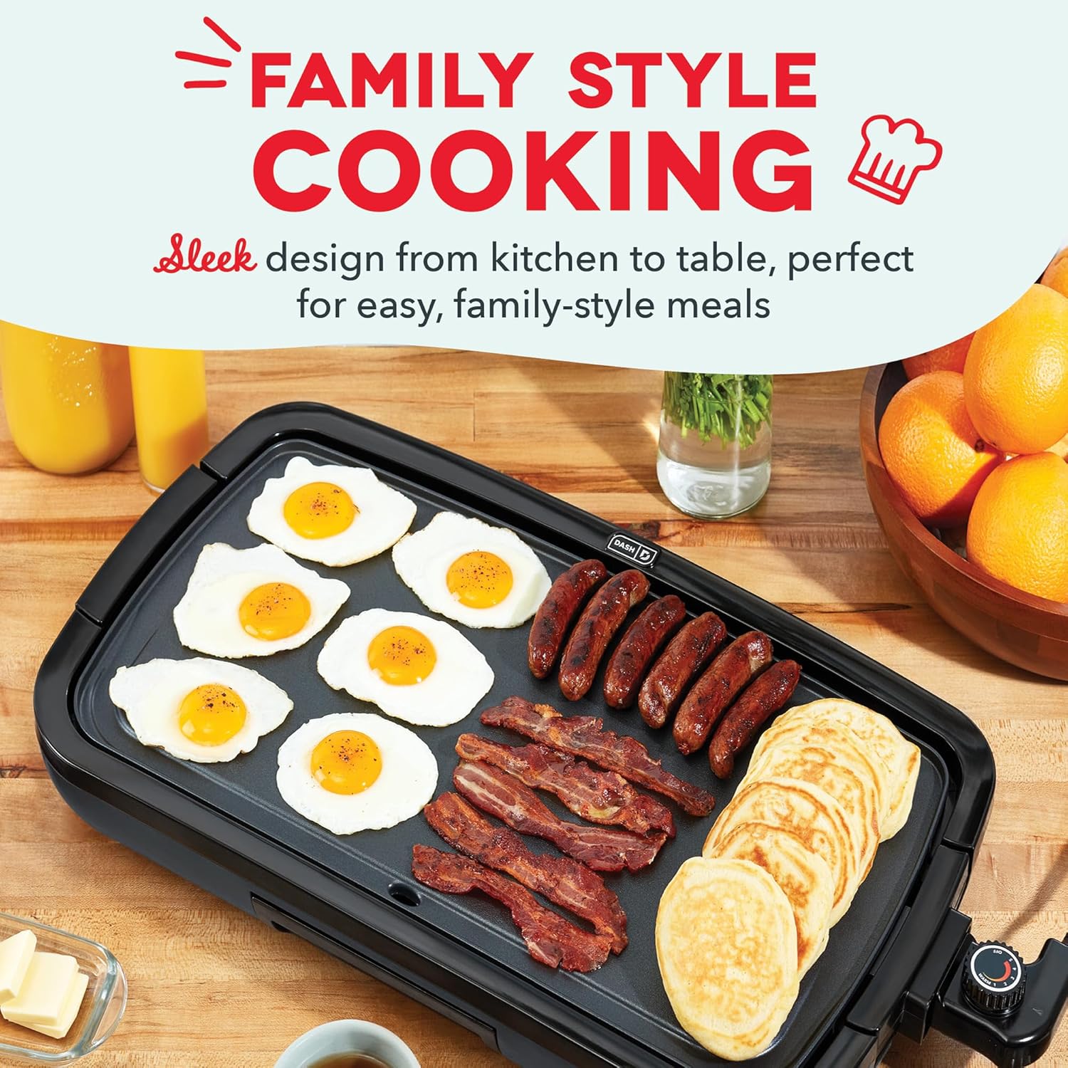 dash deluxe everyday griddle - electric griddle with removable plate - nonstick, easy-clean surface & anti-slip base - recipe book included - gray grey