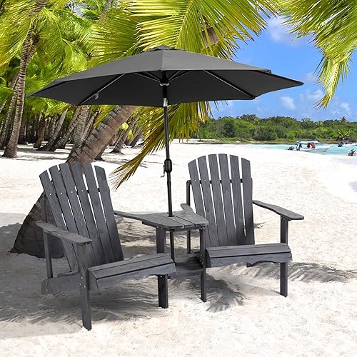 Miniatura 2 de Outsunny Sillas Adirondack de madera para dos personas, silla para hoguera al aire libre con mesa y agujero para paraguas, silla de patio para