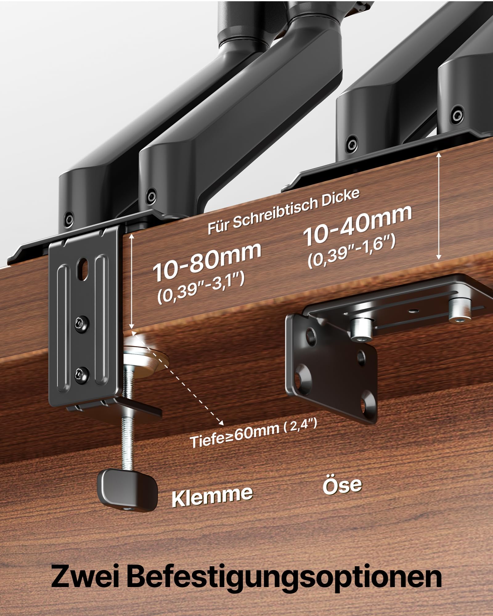 monTEK Soporte Monitor Doble 17 à 32", VESA75/100,Carga máx de 9Kg | Soporte Para Pantalla, Brazo Ajustable, Orientable, Inclinación de +90° a -45°, Fijación Mediante Abrazadera u Ojal