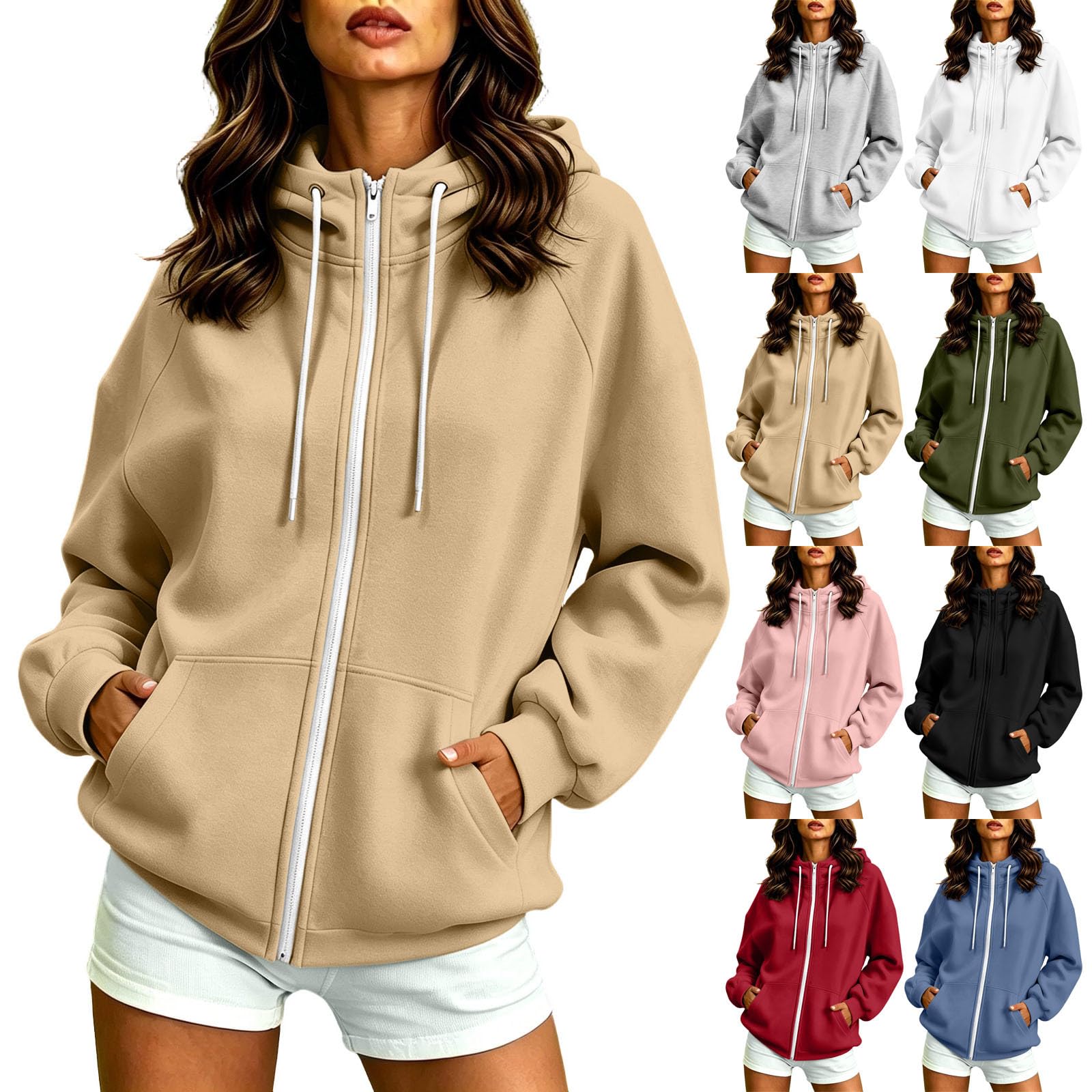 Hoodie Damen Reißverschluss Mit Kapuze Zip Hoody Sweatjacke Sweatshirt | Lockerer Schnitt Kapuzenjacke, Travel Kapuzenpullover, Taschendesign Hoodies Für Damens Oversize Pullover