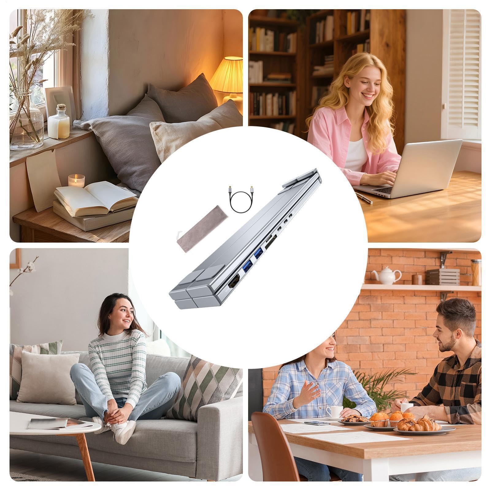 Supporto Portatile per Notebook con Docking Station Hub USB C 8 in 1 e | Trasferimento Dati a 5 Gbps, Supporto Pieghevole con Porte USB Per Scrivania, Viaggio, Ufficio, Casa, , Lavoro, St