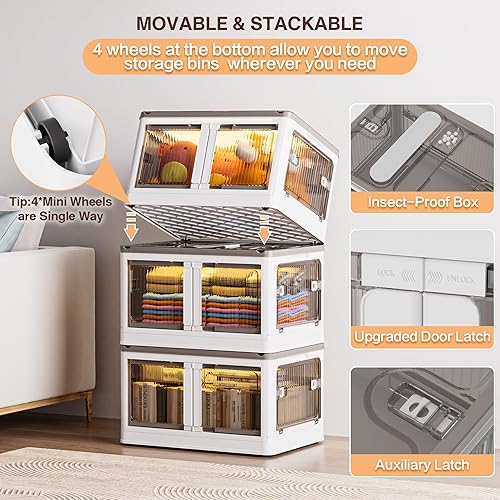 Miniatura 4 de Contenedores de almacenamiento grandes de 148 cuartos de galón con tapas, 36.9 galones de plástico apilables de 3 niveles con puertas y ruedas,