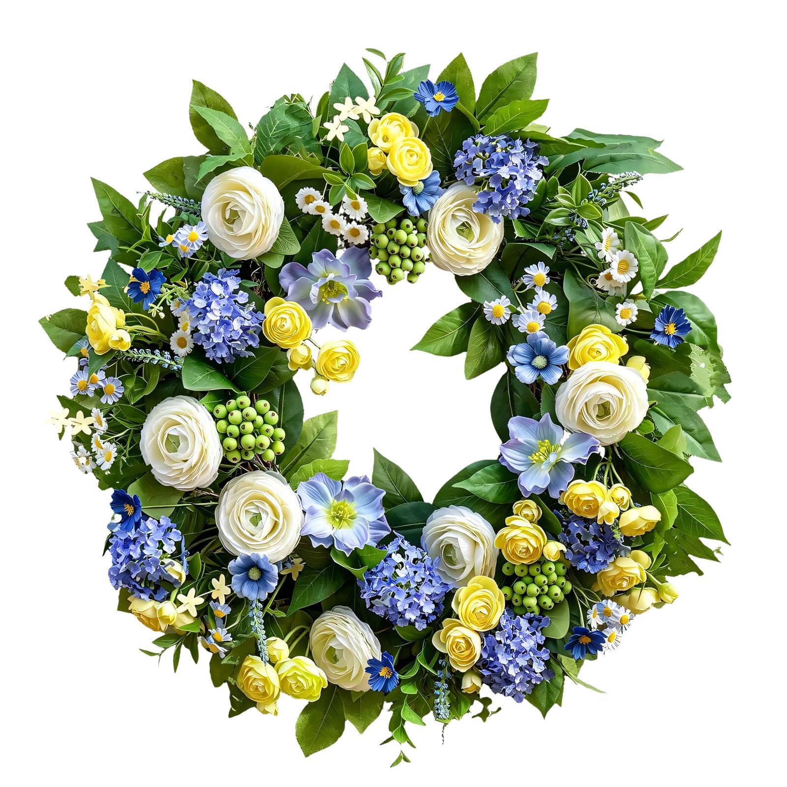 Buxuaaaa Realistic Peony and Hydrangeas Fabric Wreath All Season Artificial Wreath Great for Christmas Thanksgiving Decoration Fabric Peony Blossomy