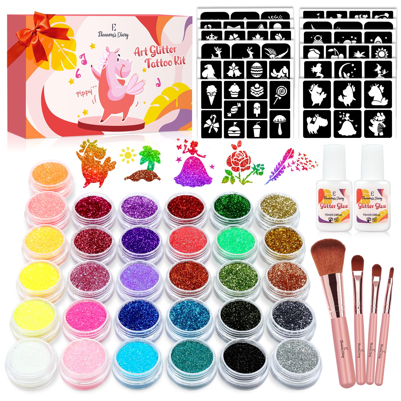 Temporary Glitter Tattoo Kids, Eleanore's Diary Arts Glitter Make Up Kit
