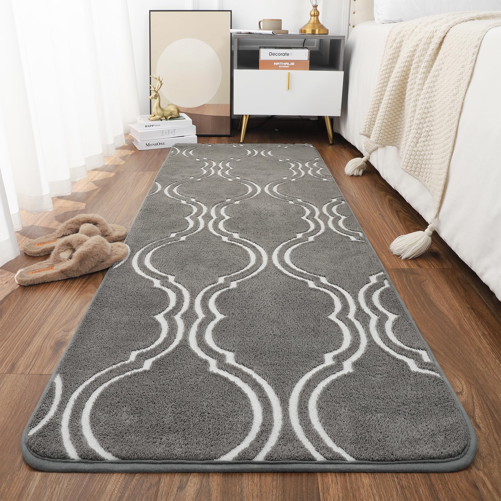 Mejorug Washable Rug for Bedroom, 2x6 Grey Fluffy Runner