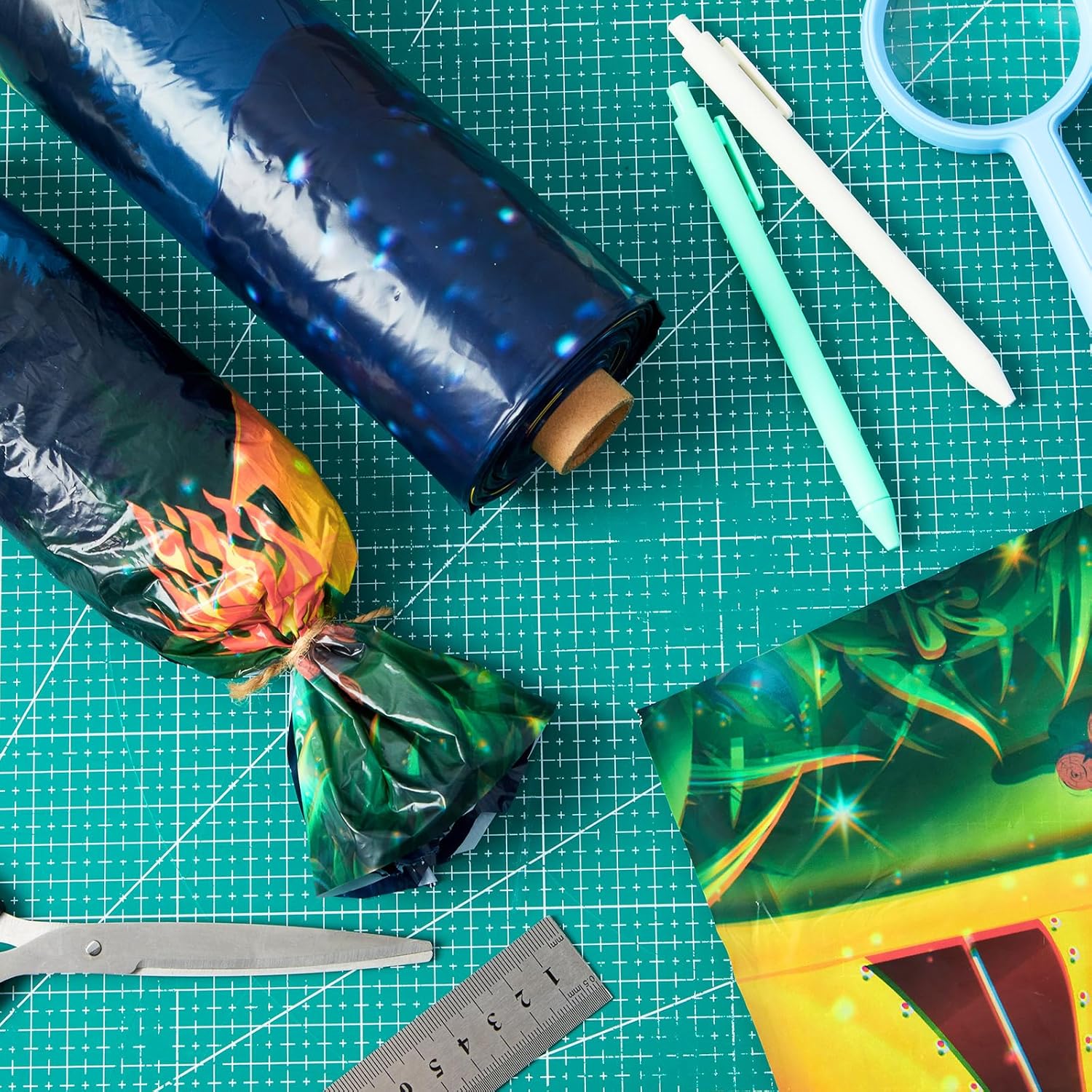 Jecery Camping Birthday Party Tablecloth Roll 54 in x 100 ft Waterproof Disposable Plastic Table Cover with Slide Cutter for Picnic Camping BBQ Birthday Outdoor Parties Decoration