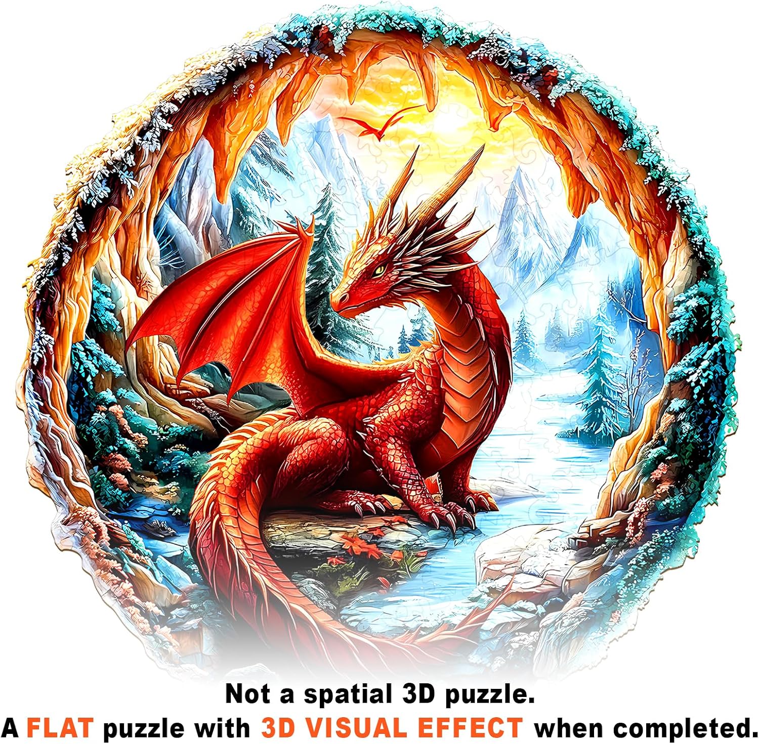 Wooden Puzzles for Adults - Crimson Dragon Wooden Jigsaw Puzzle - Unique Shape 3D Vision Wood Puzzles Adult - Christmas Birthday Gifts for Adults/Friends/Family - 295pcs 13.4 * 13.4in
