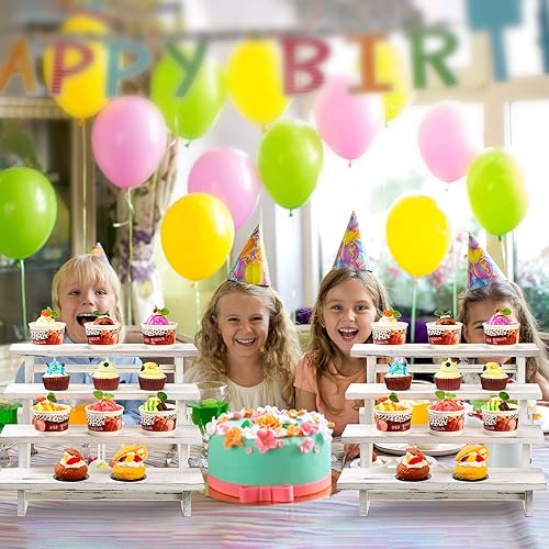 Miniatura 6 de 2 soportes de madera para cupcakes y torres de 4 niveles, soporte de exhibición de madera con niveles de granja, soporte rústico para exhibición,