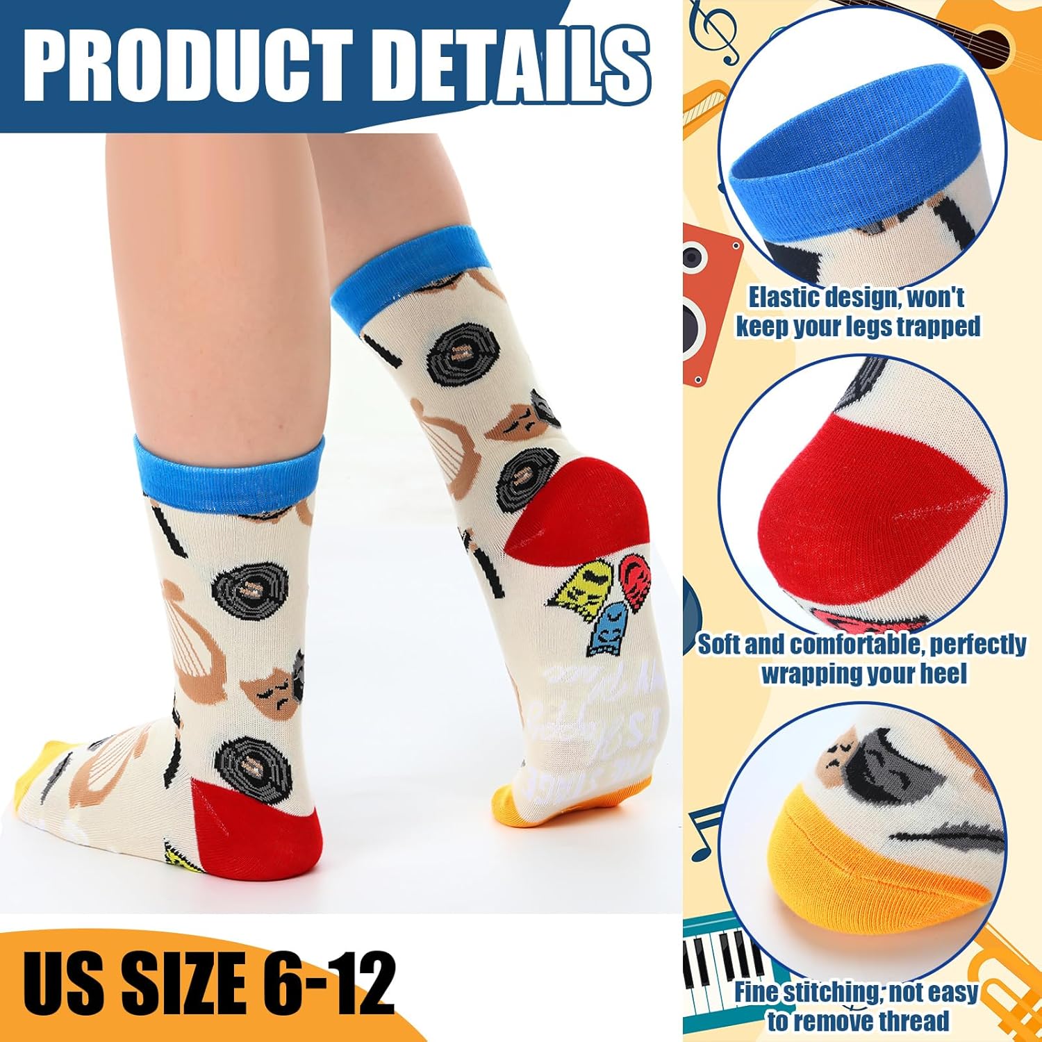 6 Pairs Funny Theatre Socks for Men Women Gifts Clothing Broadway Musical Theater Lover Gifts Drama Socks - Image 3