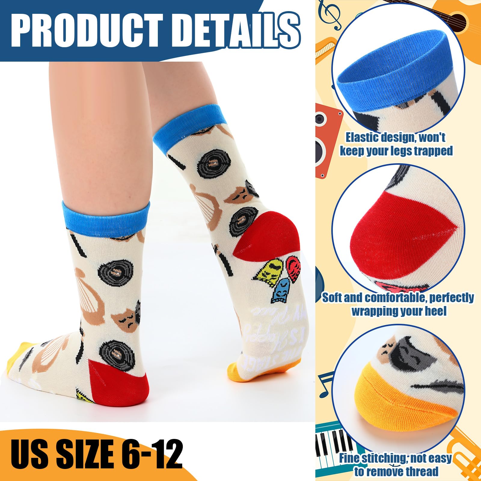 Glitopper 6 Pairs Funny Theatre Socks for Men Women Gifts Clothing Broadway Musical Theater Lover Gifts Drama Socks