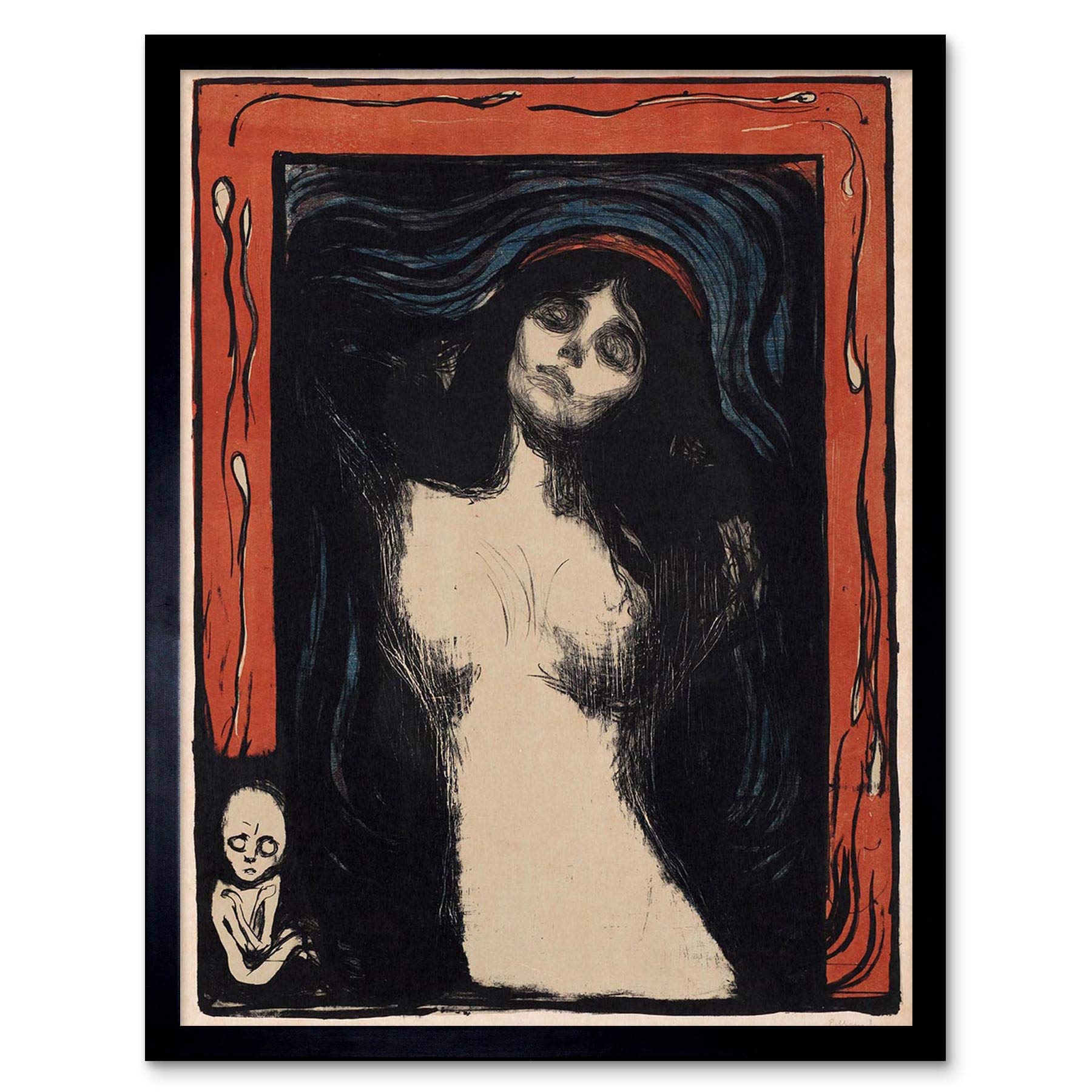 Wee Blue Coo Framed Black Painting Munch The Madonna Art Print Framed Poster Wall Decor 12X16 Inch
