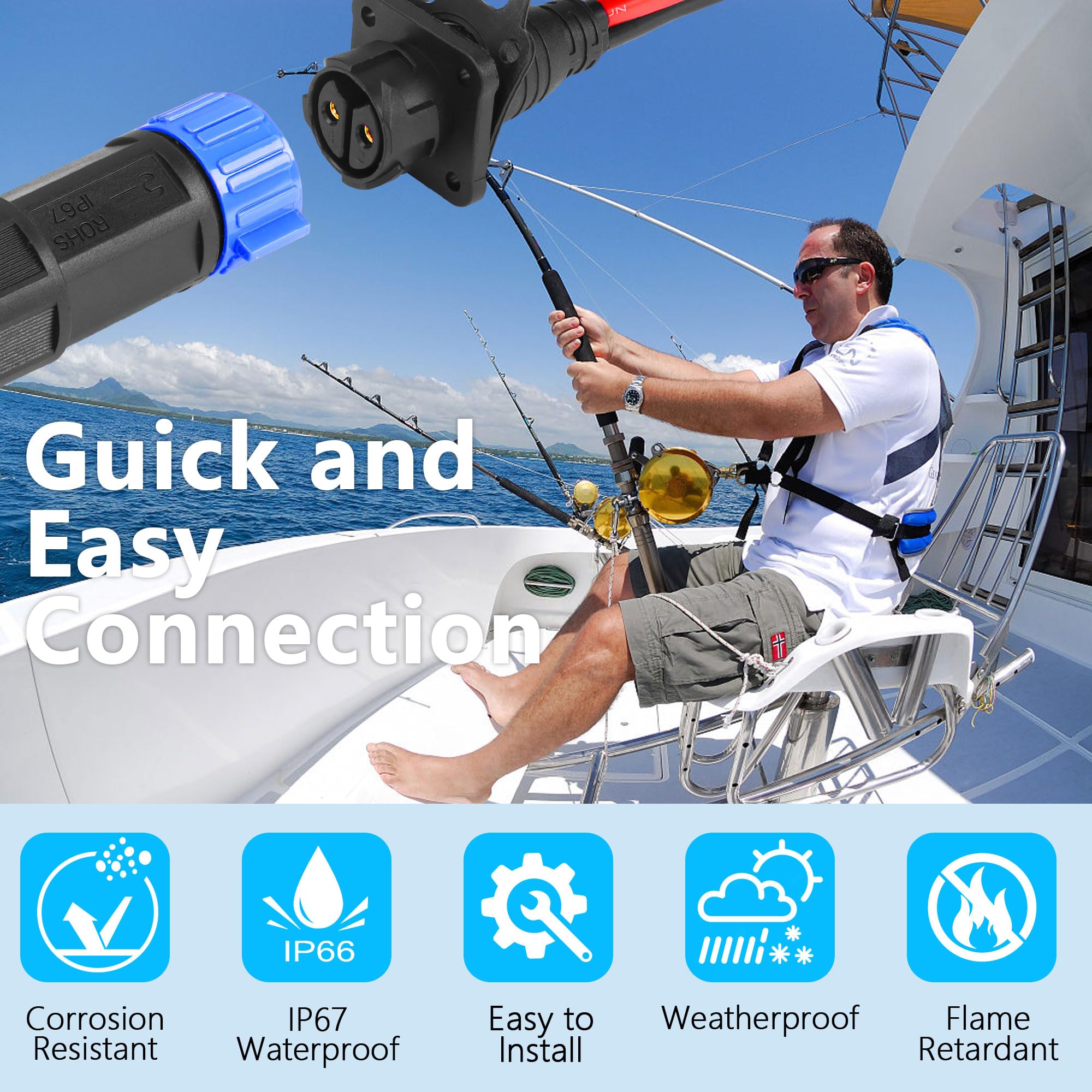CERRXIAN - Conector SCOT para motor de curricán, kit de conexión rápida, 2 pines, 12/24/36/48 V, para barco marítimo, motor de trolling kayak