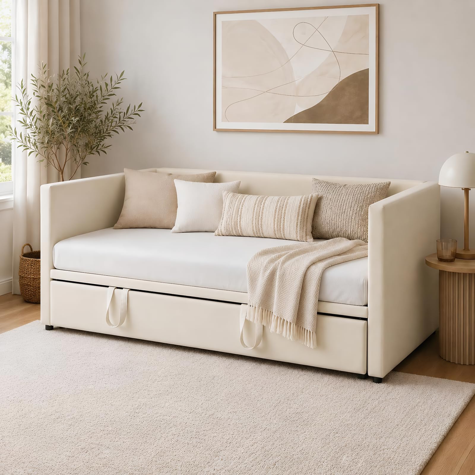 Sofá Cama Extensible 90/180x200 cm, Sofa Camas Convertible con Somier de Láminas, Cama de día Extensible a Camas Doble, Tejido Aterciopelado, Sin Colchón