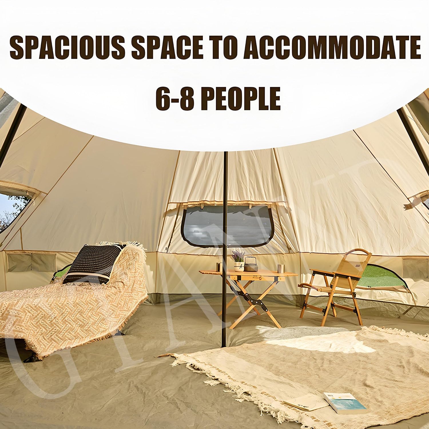 Grande tenda da campeggio Yurta, tenda a campana Glamping 4 stagioni, Yurta familiare da 6-8 persone, tenda piramidale tutto in uno, protezione solare, impermeabile e antivento, strato singolo