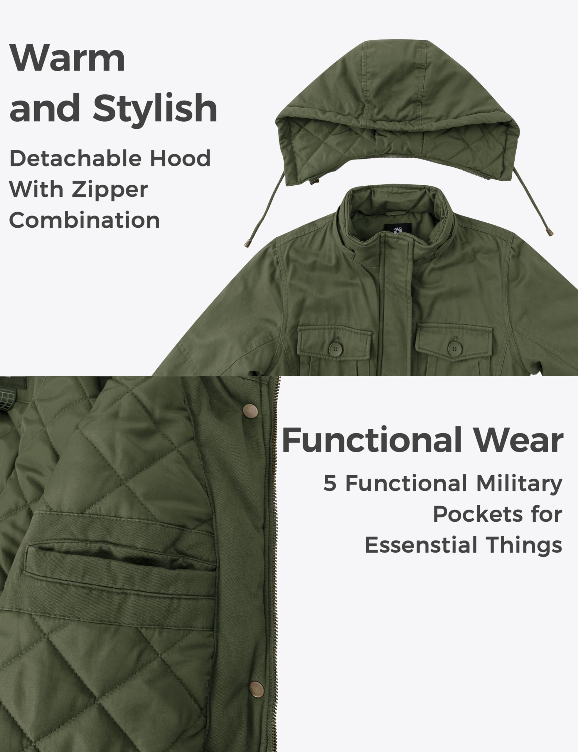 Wantdo Giacca con Cappuccio Rimovibile Cappotto Caldo Invernale da Esterno Parka con Fodera in Pile Giubbotto Antivento Donna