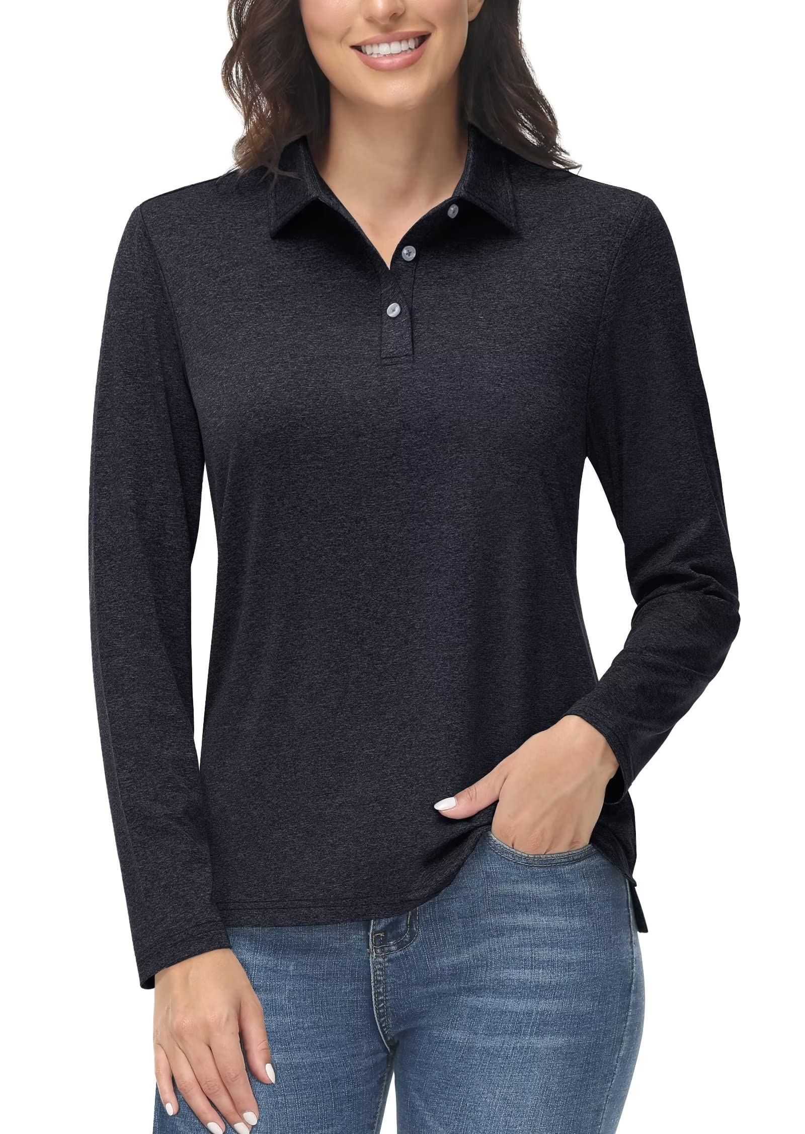 Women's Polo Shirts Long Sleeve UPF 50+ Sun Protection Golf Shirts Quick Dry Athletic Workout Collared Shirt