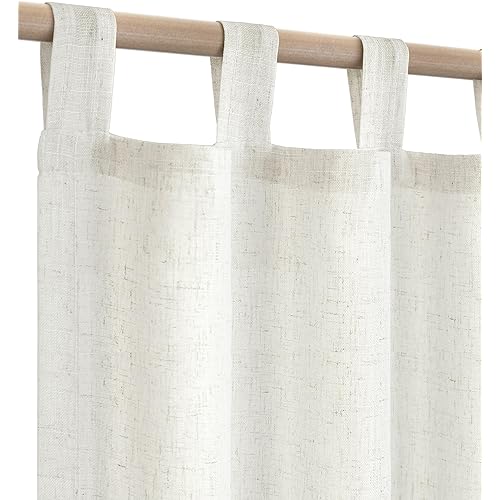 Farmhouse Curtains for Living Room,Window Linen Curtains 84 Inch Length 2 Panels Set,Tab Top Semi Sheer Light Filtering Country Boho Curtains for Bedroom Nursery,52x84 Inches Long,Neutral Cream
