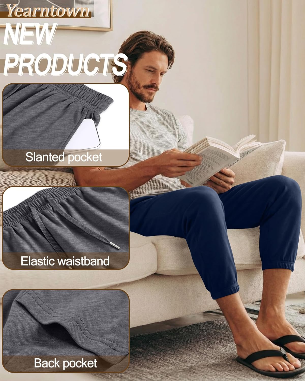 3 Pack Mens Capri Pants 3/4 Joggers Athletic Workout Sweatpants Casual Below Knee Drawstring Shorts with Pockets