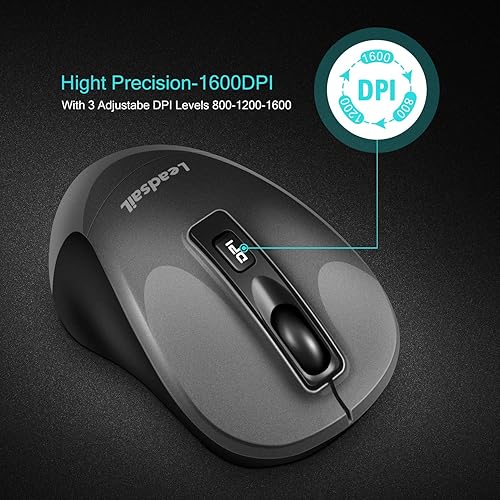 Miniatura 4 de LeadsaiL - Mouse inalámbrico para computadora, 2.4 G, portátil, delgado, inalámbrico, con menos ruido, para computadora portátil. Mouse óptico con 4
