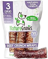 Nature Gnaws Beef Trachea Crunch Wraps for Dogs (3 Count) - Rawhide-Free Long Lasting Natural Beef Jerky Chews for Puppies & Aggressive Chewers