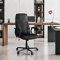 Vista 2 de Techni Mobili Silla de oficina de piel sintética con reposabrazos acolchados, silla de escritorio ejecutiva de altura ajustable con control