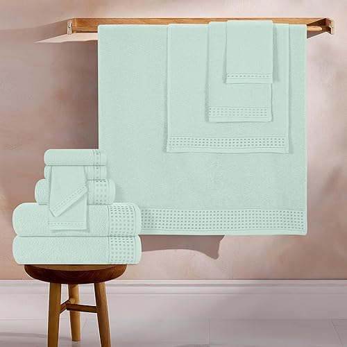 Vista 436 de GLAMBURG Juego de 6 toallas de 100% algodón ultra suave, contiene 2 toallas de baño de 28 x 55 pulgadas, 2 toallas de mano de 16 x 24 pulgadas y 2