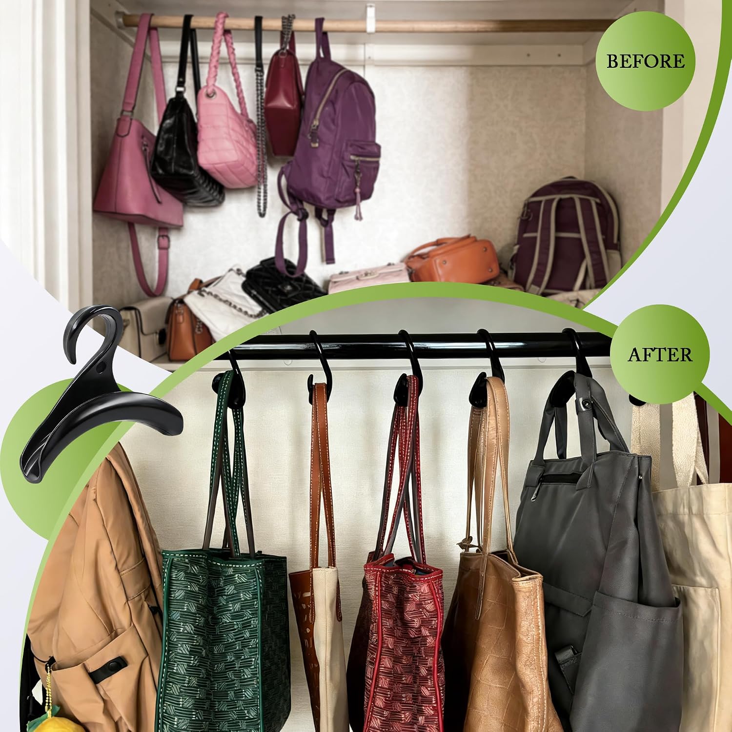 14Pcs Handbag Hangers Acrylic Handbag Hooks Purse Hanger Organizer Storage for Closet Organizer Storage Purses Tote Bag Backpacks Handbags Satchels (Black)