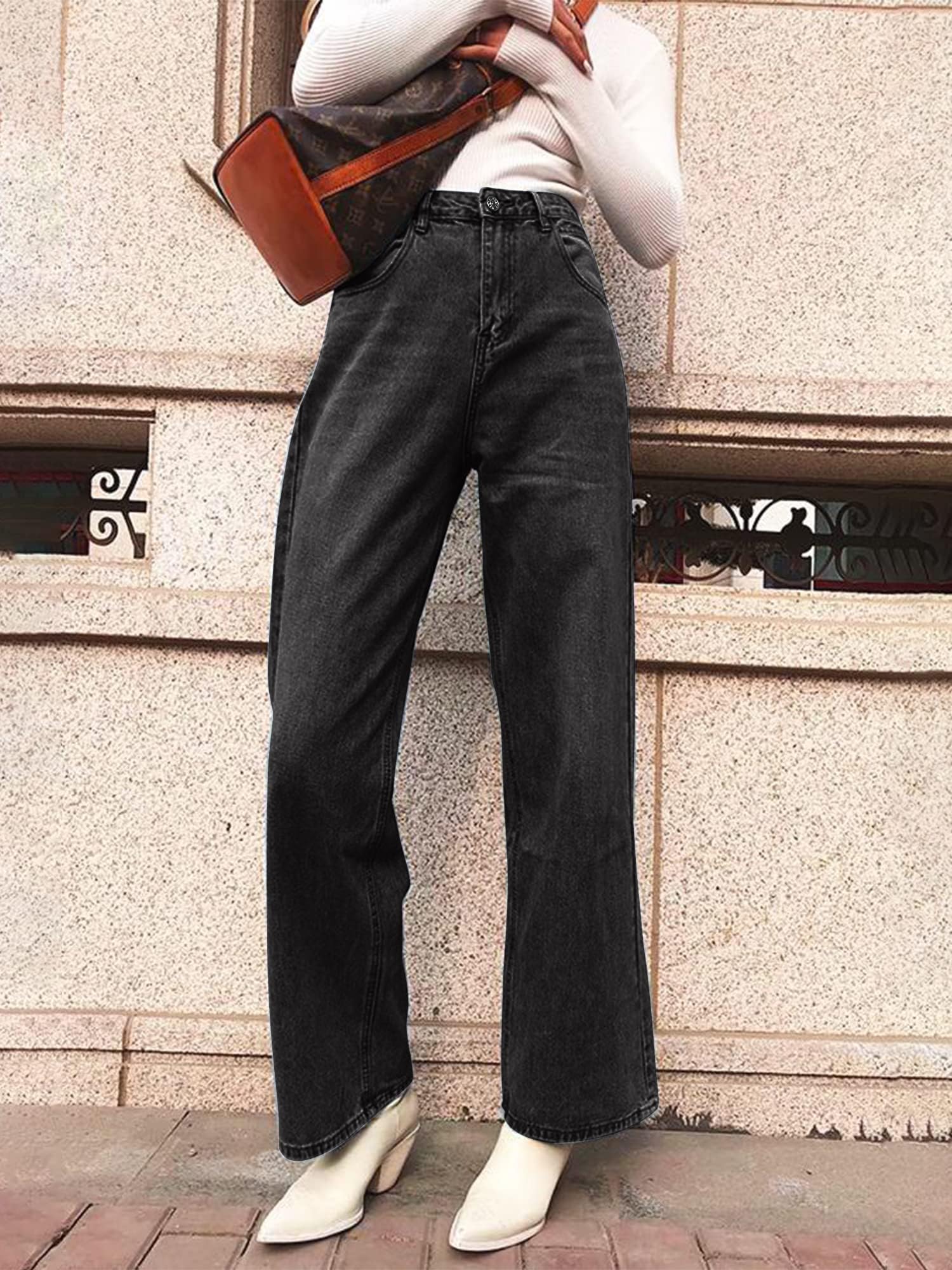 HDLTE Women Wide Leg Jeans High Waist Baggy Jeans for Women Loose Boyfriends Jeans Denim Pants Y2K 90s