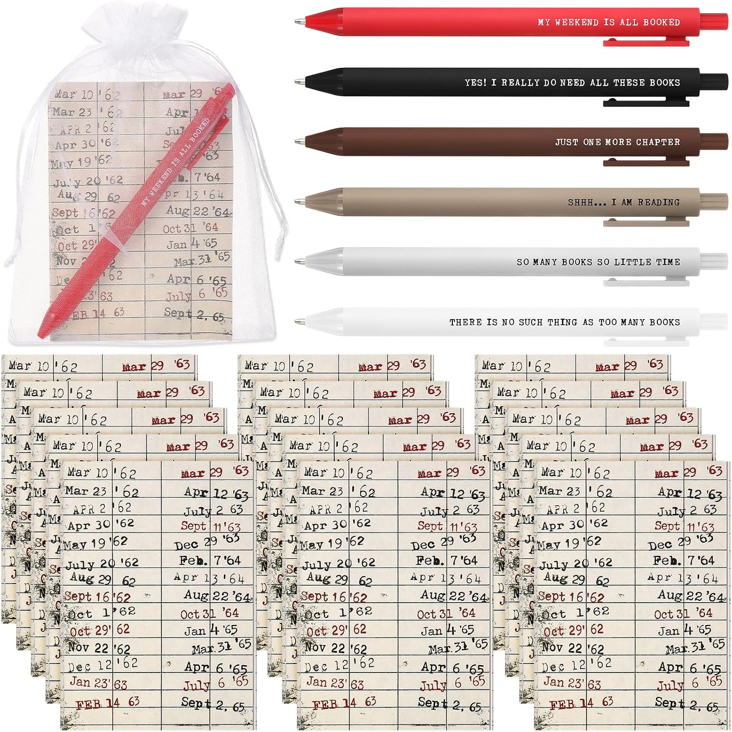 Sayglossy 20 Sets Book Club Gifts for Book Lovers, Pen Journal and Bag