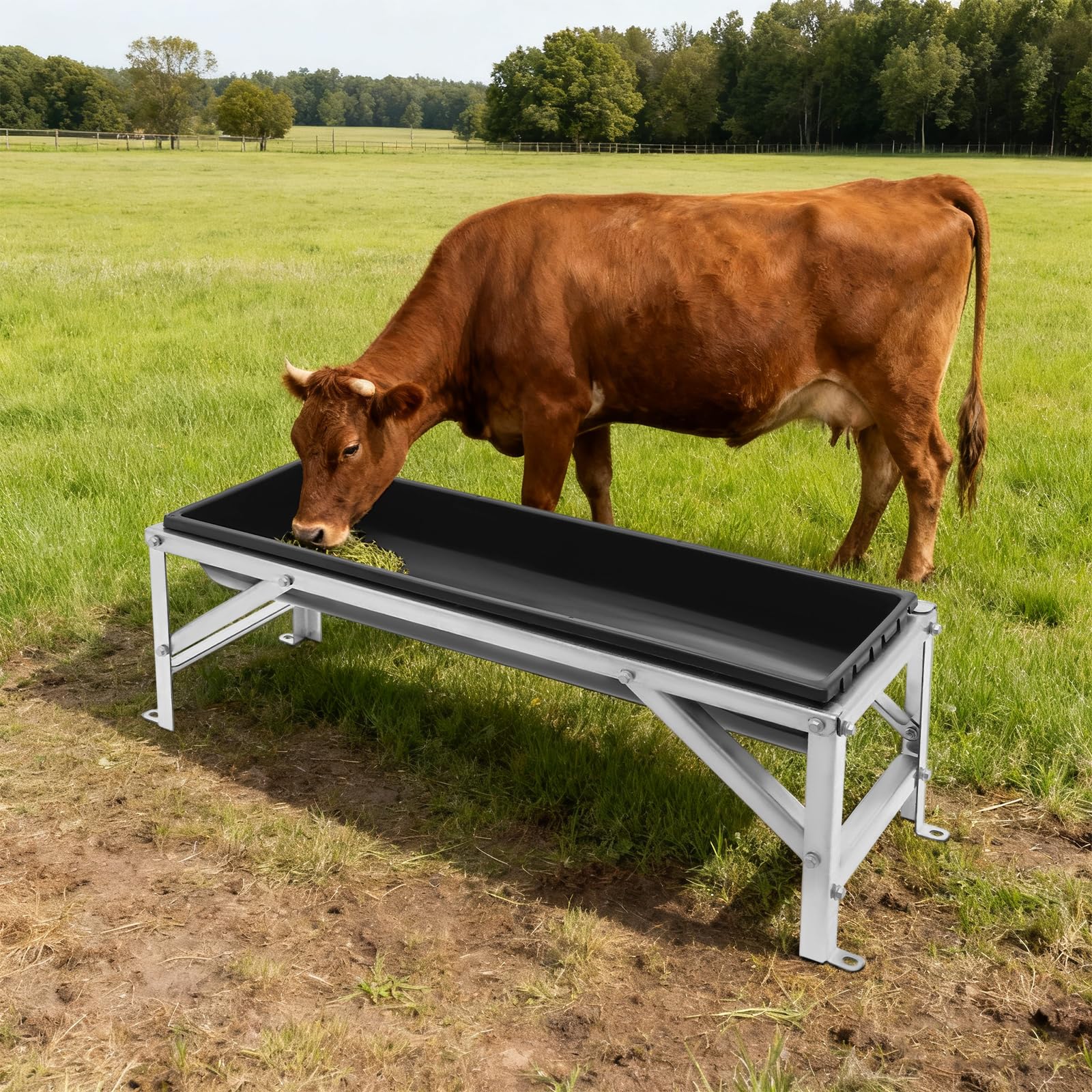 Comedero para ganado, comedero largo, 100 × 30 × 36,5 cm, comedero para ovejas de acero galvanizado, comedero para ganado, comedero, comedero de acero para terneros, ovejas, caballos