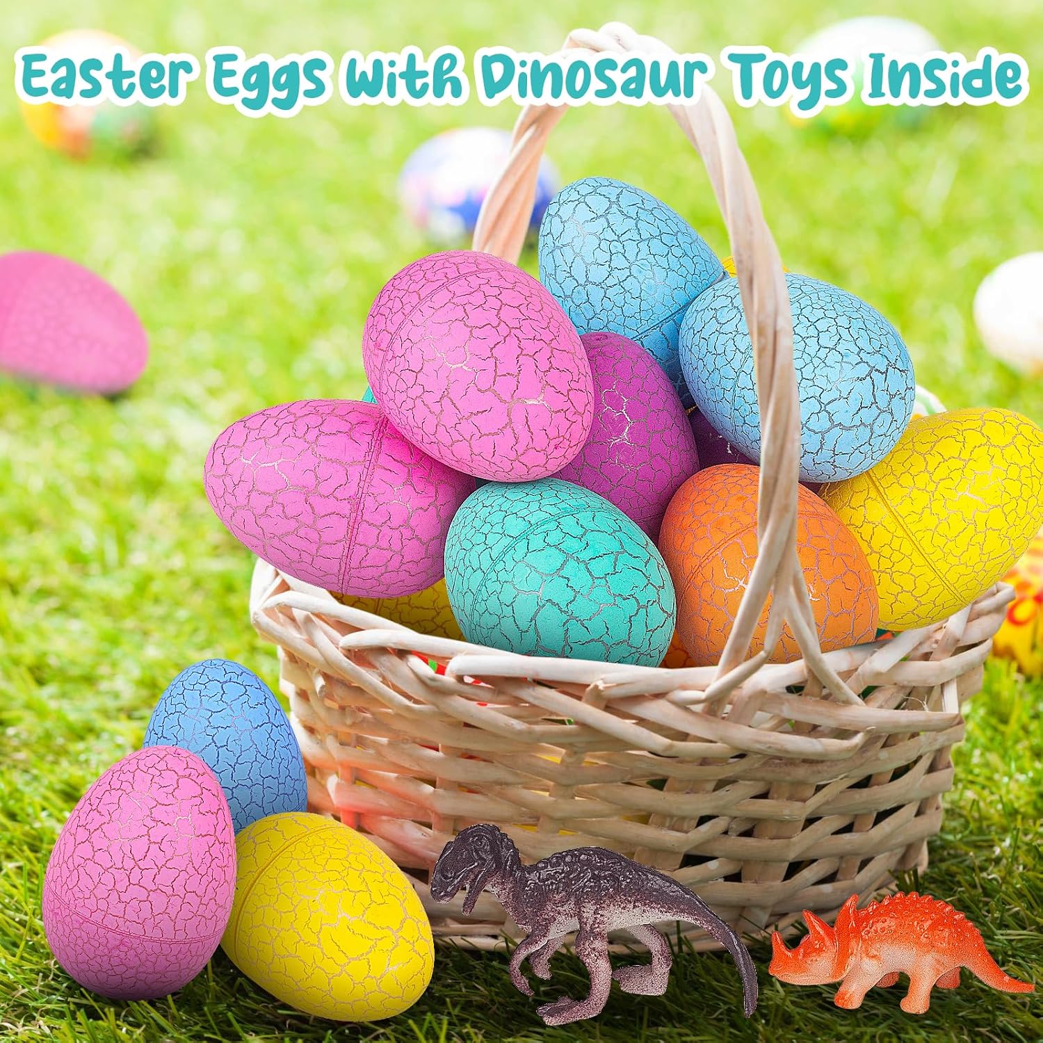 Easter Eggs Filled with Dinosaur Toys Fillers Plastic Surprise Eggs Easter Basket Stuffers Party Favors for Kids Boys Girls Toddlers 12 Pack - Image 2